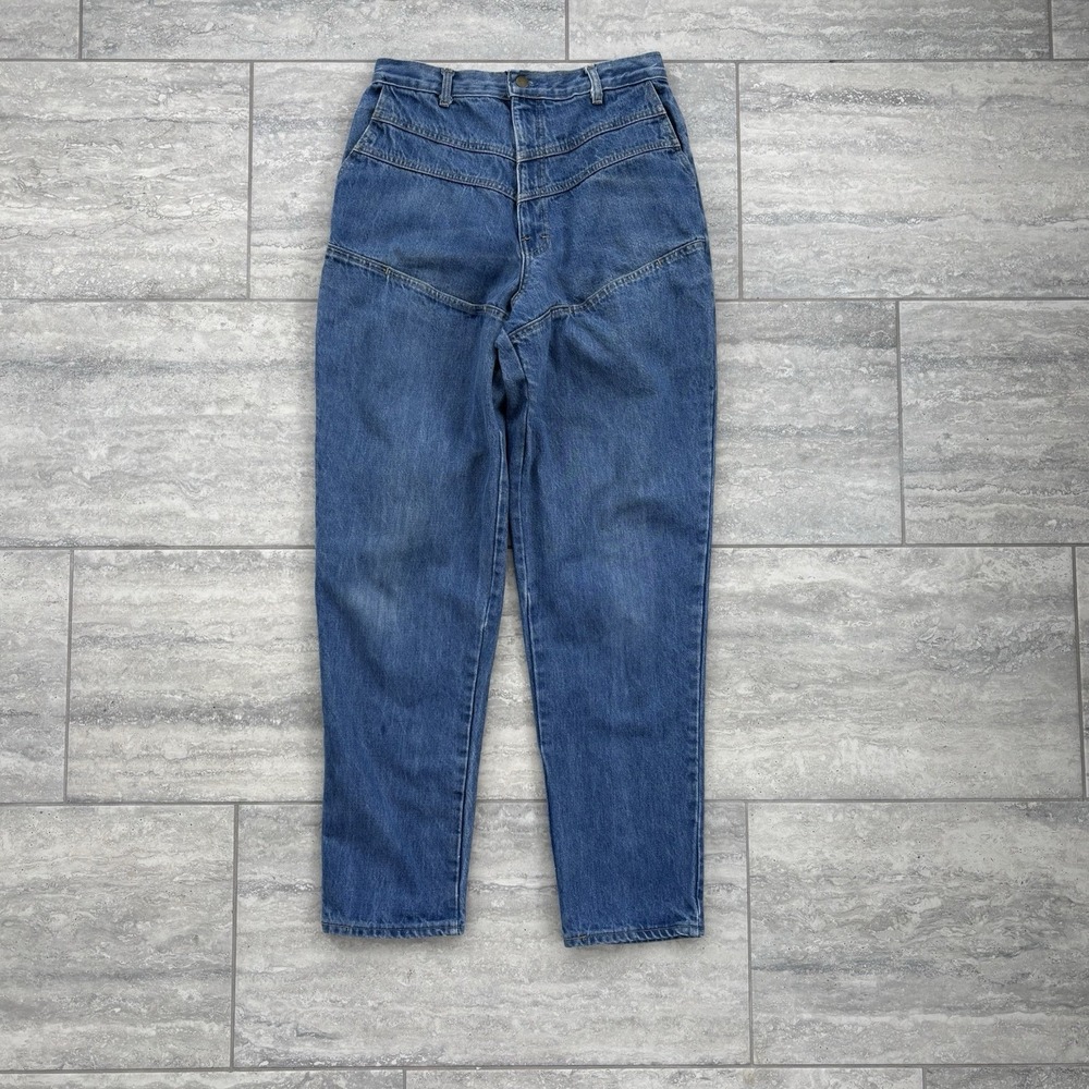 Vtg women high waisted jeans Tapered Leg Utility Pockets V Shaped Yoking Gap